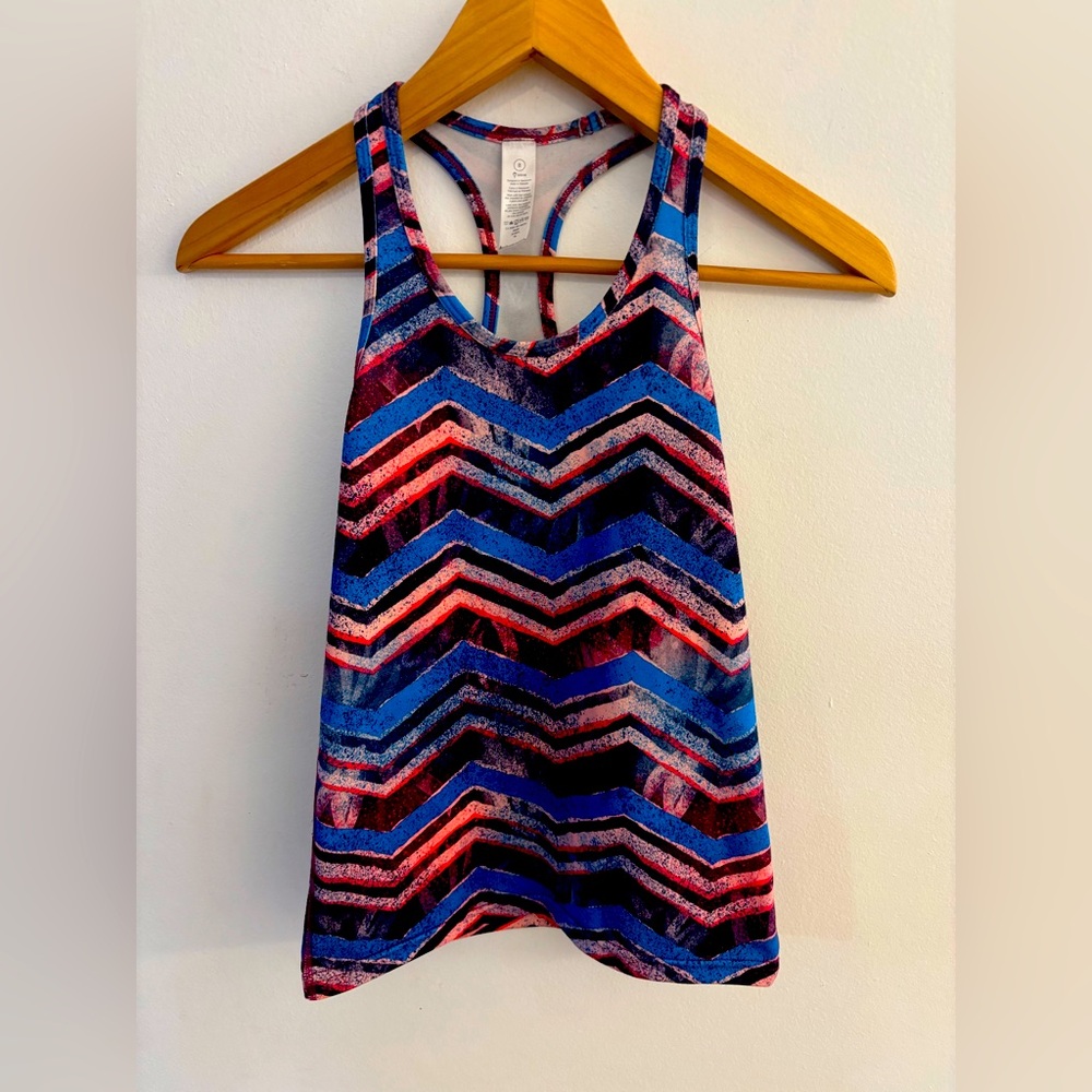 IVIVVA by Lululemon Racerback Y tank top, Blue/Red/Pink pattern, Size 8 kids